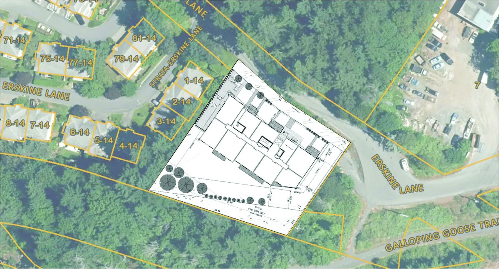 Site plan showing the footprint of the proposed 5-storey residential building at 10 Erskine Lane