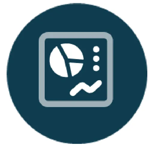 Icon of a digital dashboard with a pie chart and line graph