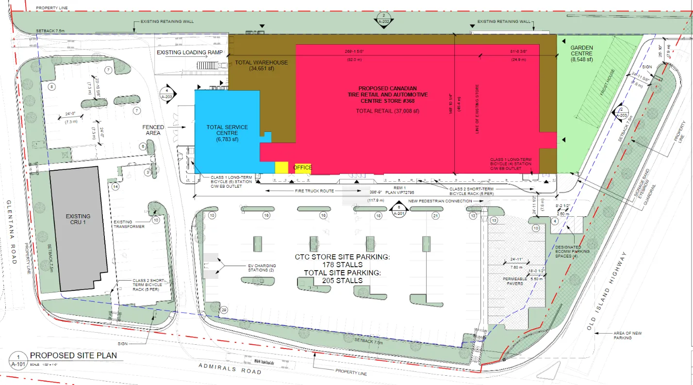 Proposed site plan showing building expansion and new parking area on the CRU2 site