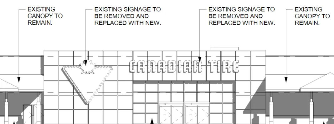 Drawing of the existing Canadian Tire storefront and signage