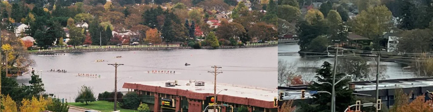 Photograph labeled EXAMPLE 1a showing the unobstructed view of the Gorge waterways prior to tree growth