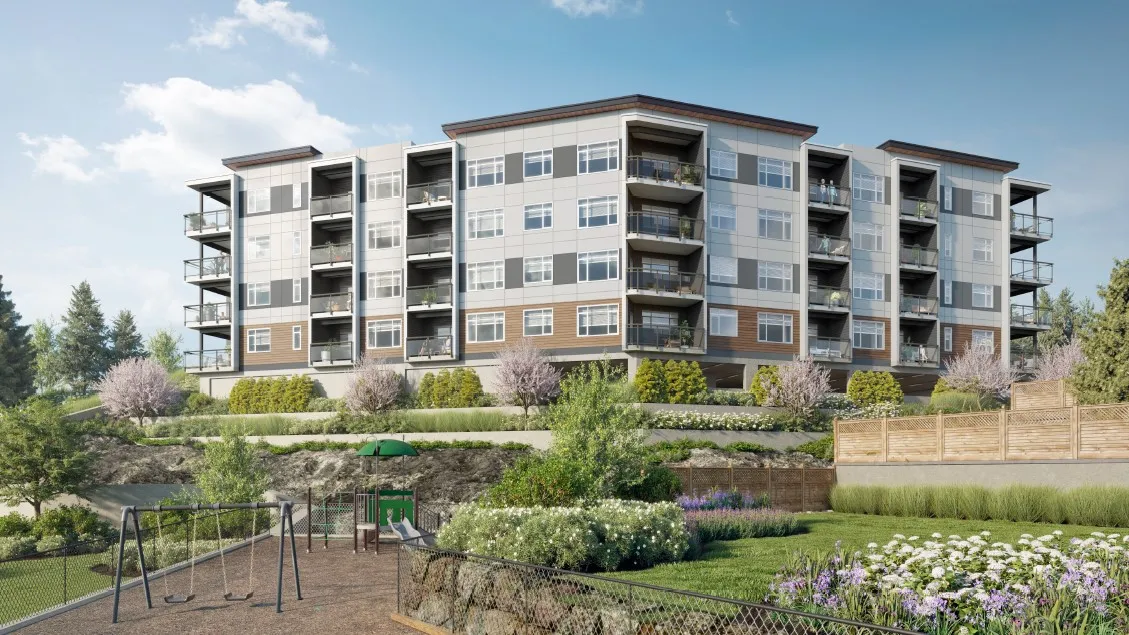 Building rear rendering, viewed from playground