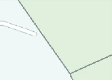 Map detail showing a property boundary line against a green space