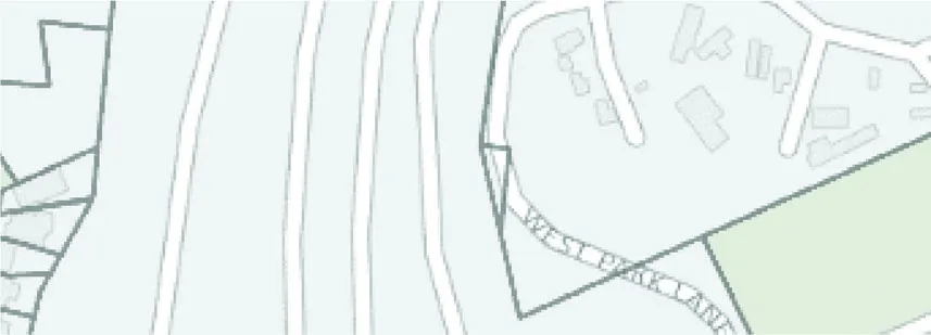 Map detail showing the curvature of West Park Lane