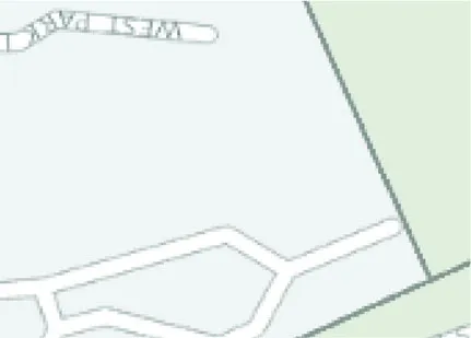 Map detail showing the end of a roadway and lot lines