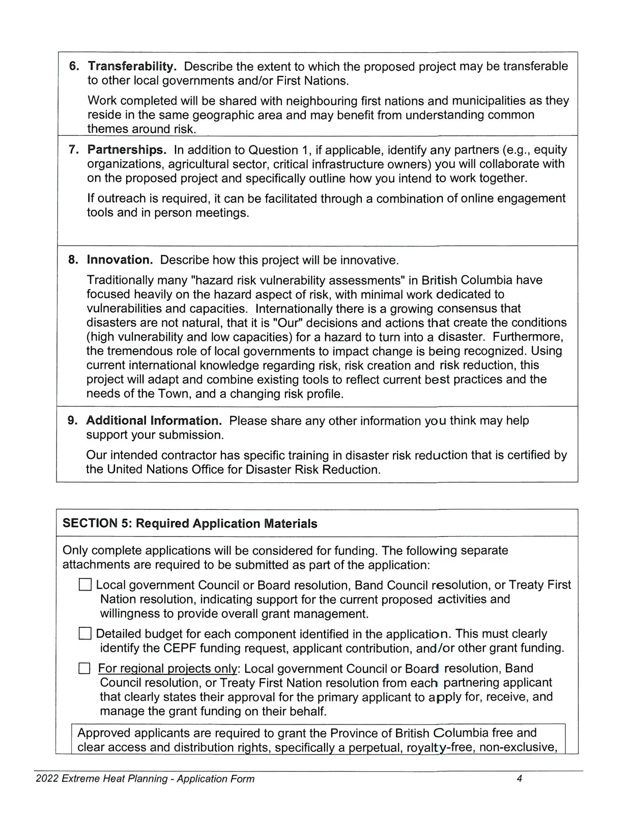 Page 4 of application form