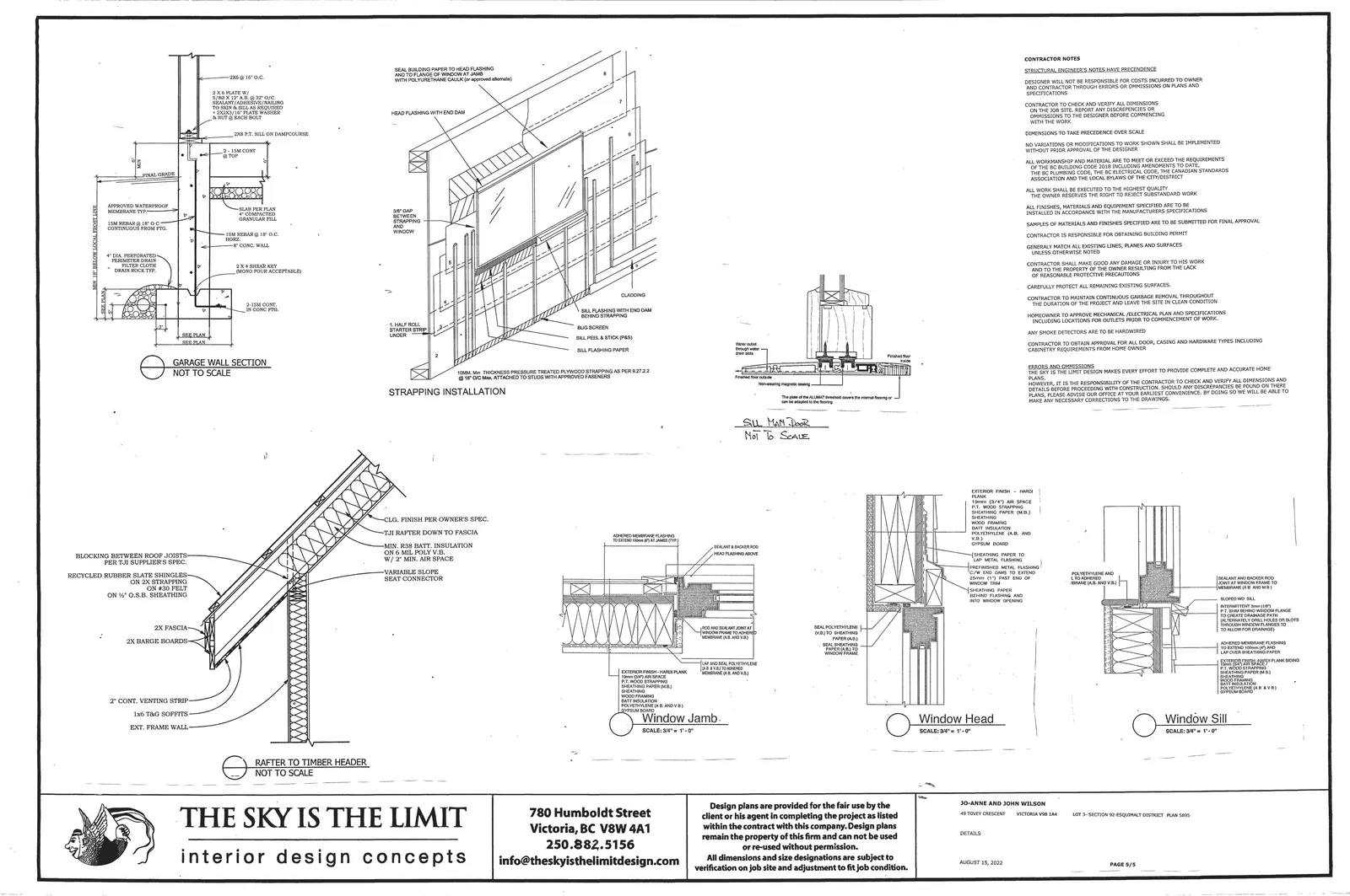 Technical diagram of a Garage Wall Section detailing foundation components including footings, drainage, rebar, and framing.