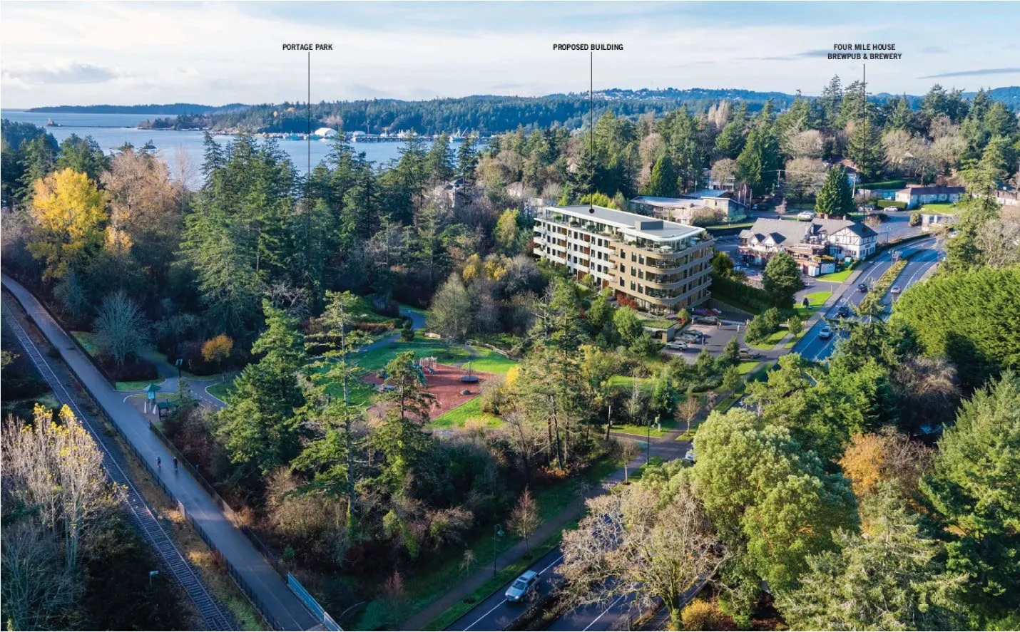 Figure 2. Aerial perspective rendering of the proposed building in the landscape