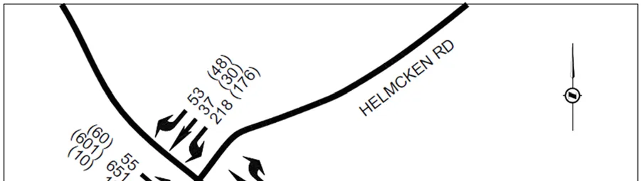 2021 Existing Volumes diagram showing Helmcken Rd intersection (top)