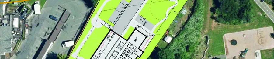 Detailed site plan overlay on map at entry location (bottom)