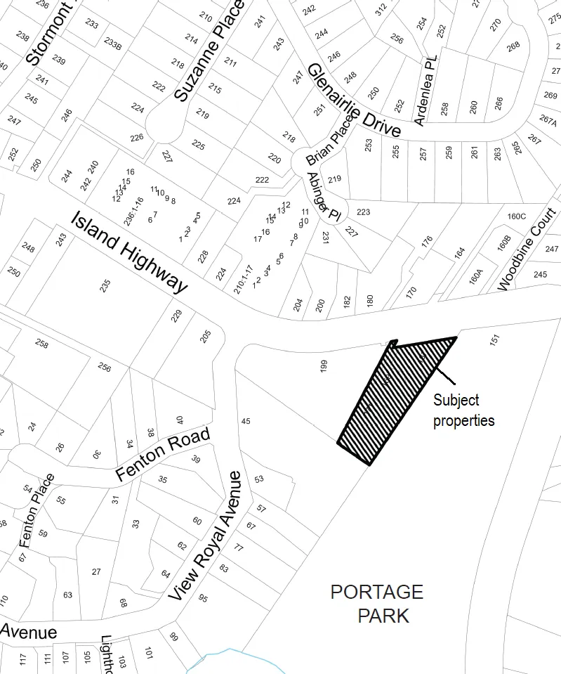 Map showing subject properties and surrounding area
