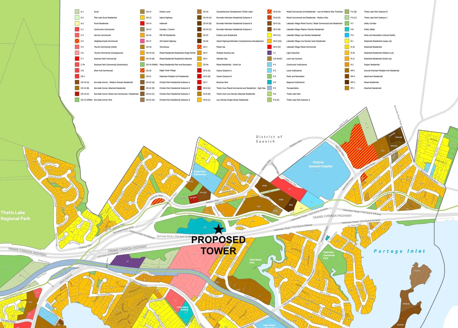 Detailed zoning map of the area surrounding the proposed tower site