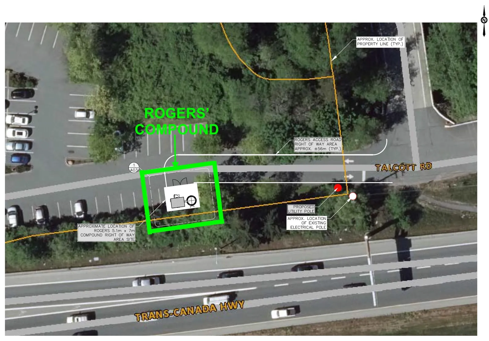 Aerial site plan showing the proposed Rogers compound location at Talcott Road