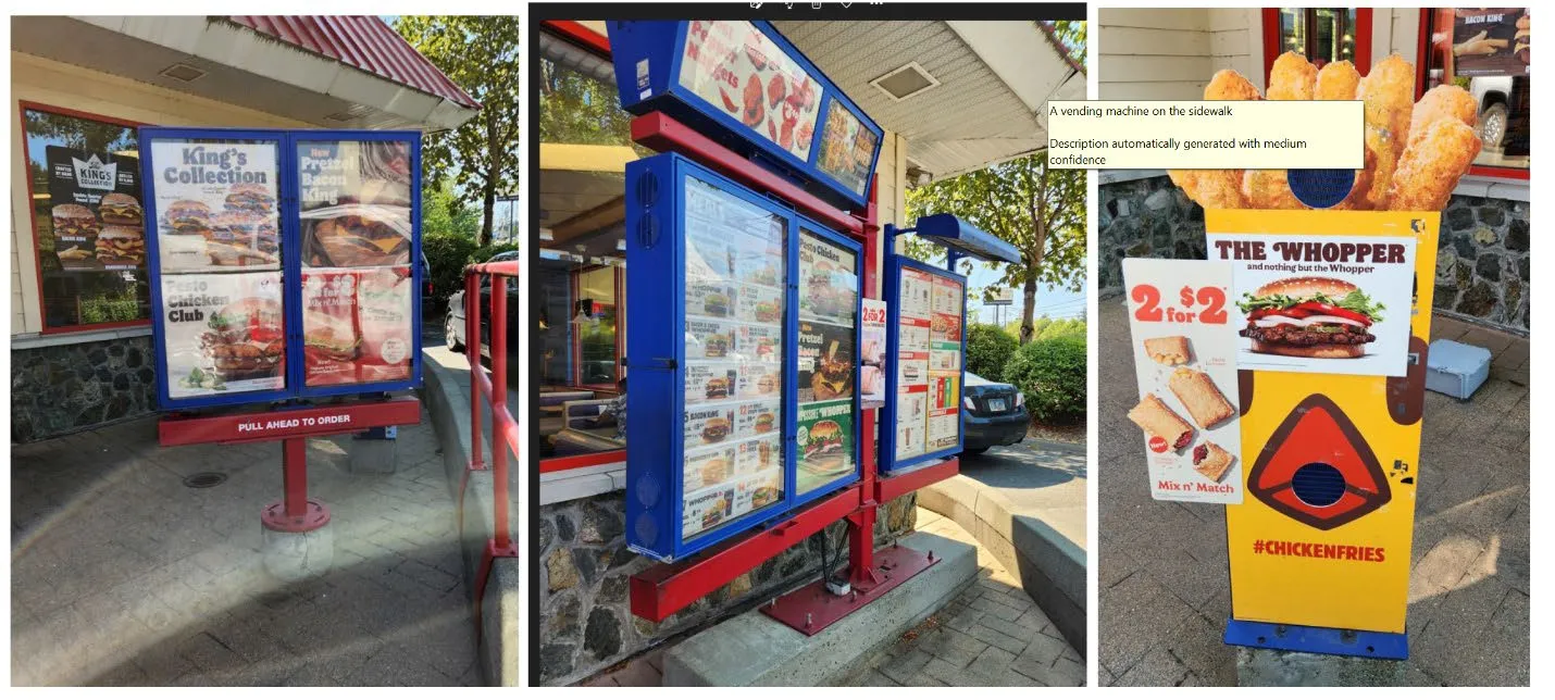 Photos of the three existing drive-thru signs to be removed
