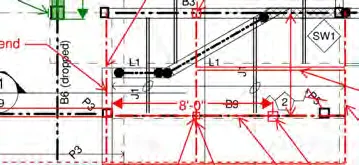 Diagram crop showing 8'-0" dimension between B6 and B9 beams
