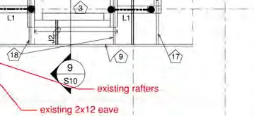 Diagram crop showing existing rafters and existing 2x12 eave