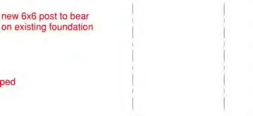 Diagram crop showing instruction for "new 6x6 post to bear on existing foundation"