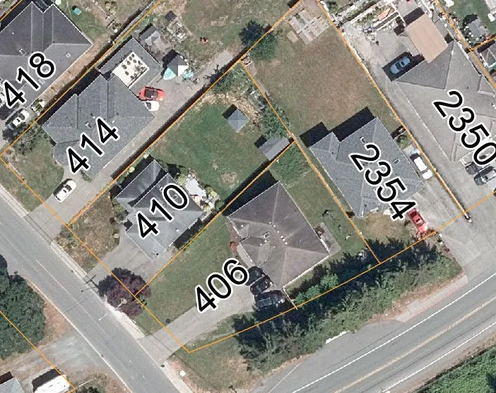 Aerial map showing 406 Creed Rd and surrounding properties