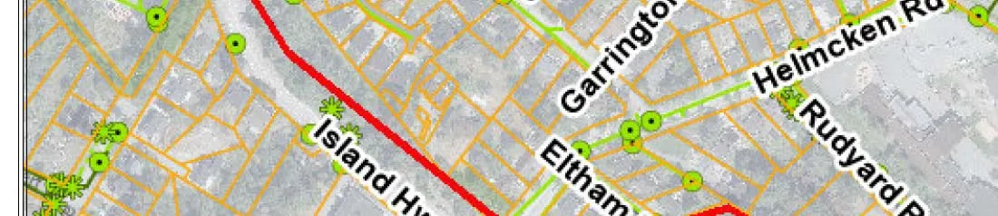Map section showing Island Hwy, Eltham Rd, and Garrington Pl