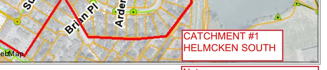 Map section showing Catchment #1 Helmcken South label and Ardenlea Pl