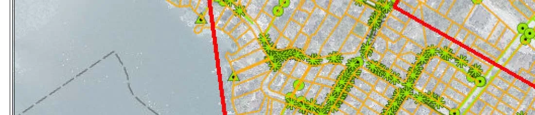 Map section showing shoreline parcels and infrastructure points