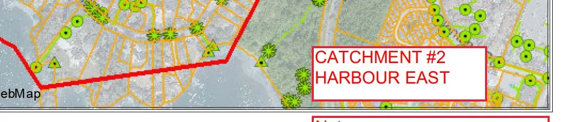 Map section showing Catchment #2 Harbour East label