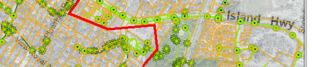 Map section showing Island Hwy and residential parcels