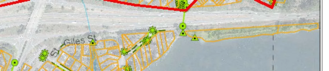 Map section showing St Giles St and shoreline parcels