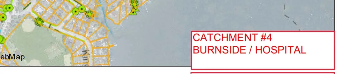 Map section showing Catchment #4 Burnside / Hospital label