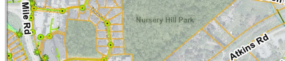 Map section showing Nursery Hill Park and Atkins Rd area