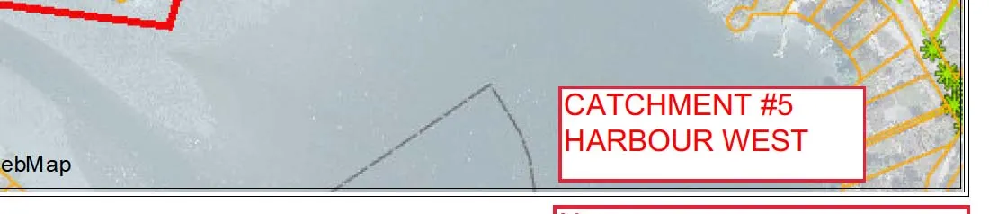 Map section showing Catchment #5 Harbour West label