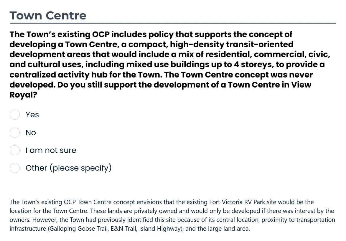 Town Centre concept description and initial support question
