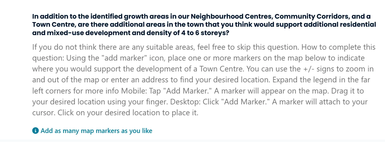 Text instructions for identifying additional residential and mixed-use development areas