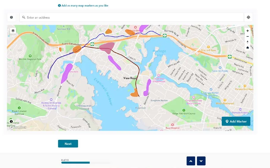 Interactive map with markers for identifying additional growth areas