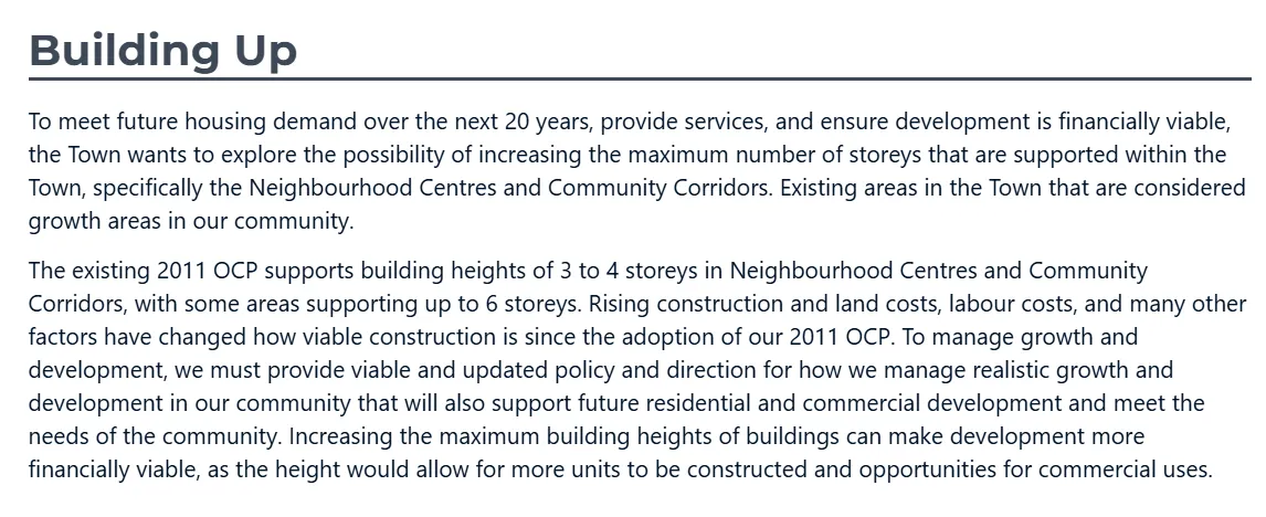 Contextual text regarding increasing building heights for development viability