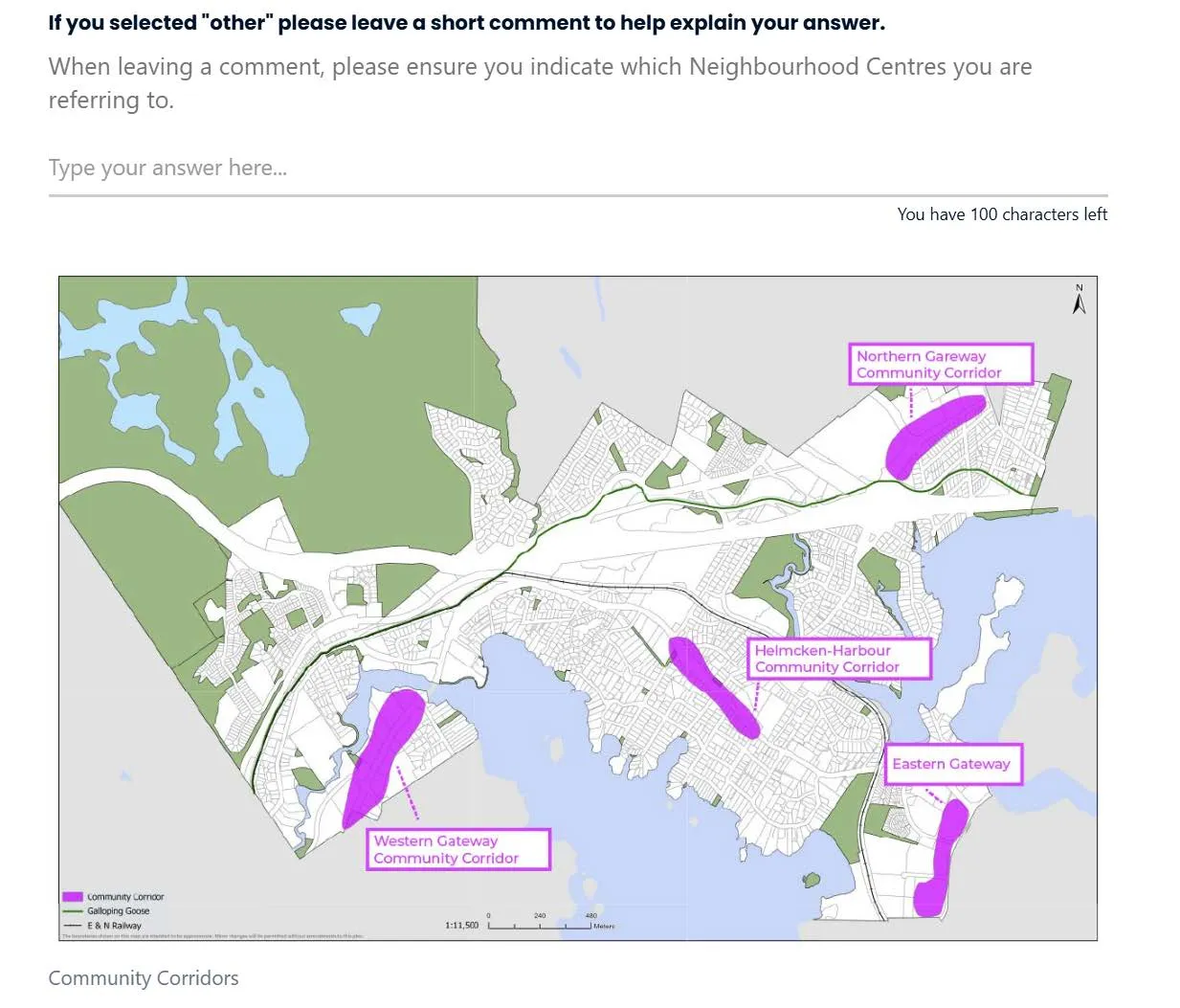 Comment box for "other" height support and map of Community Corridors