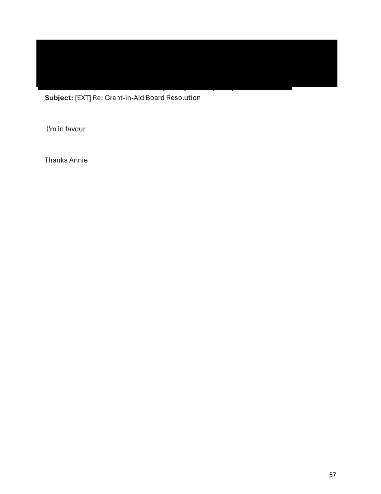 Email from Annie Wong-Harrison regarding Grant-in-Aid Board Resolution