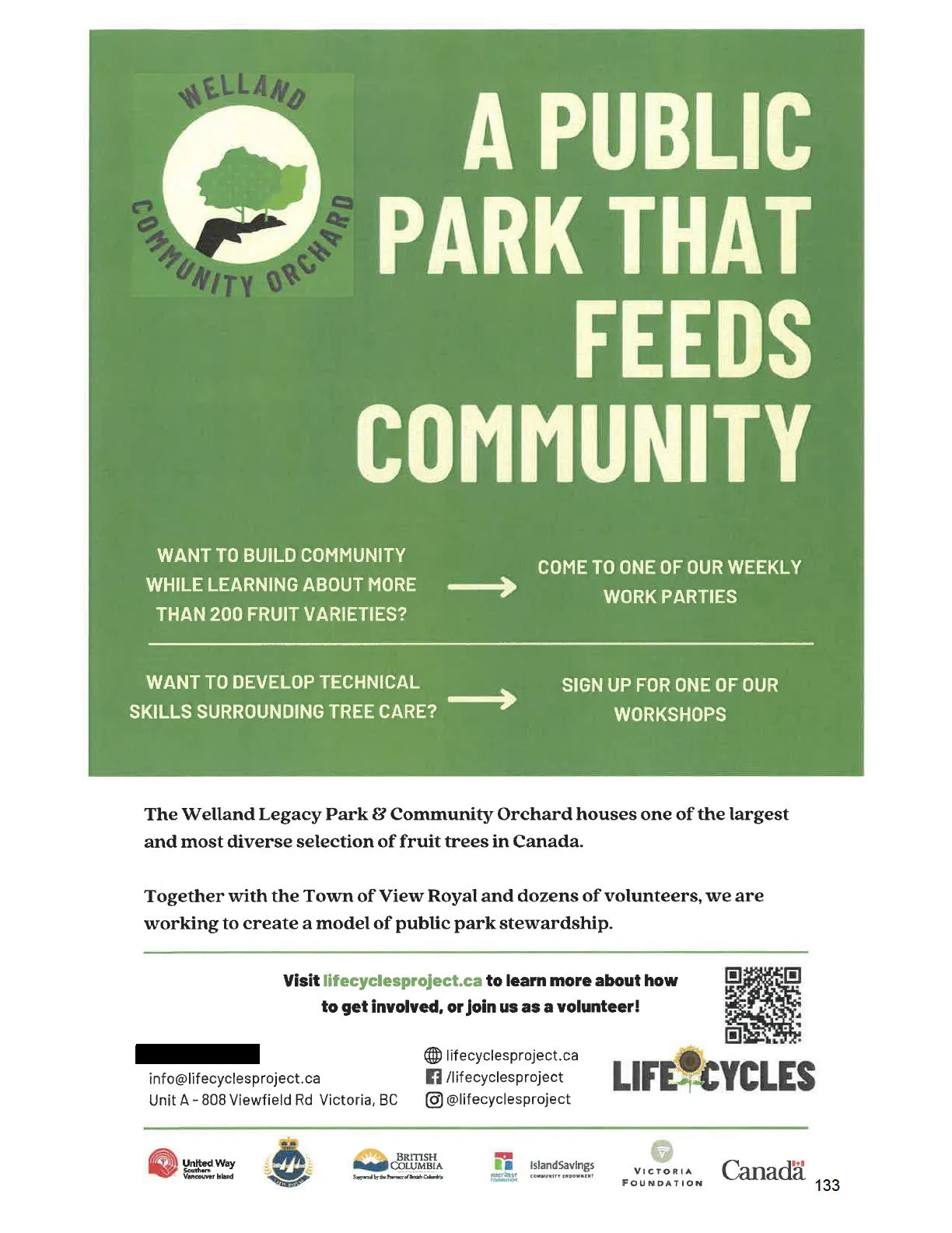 Promotional flyer for the Welland Community Orchard