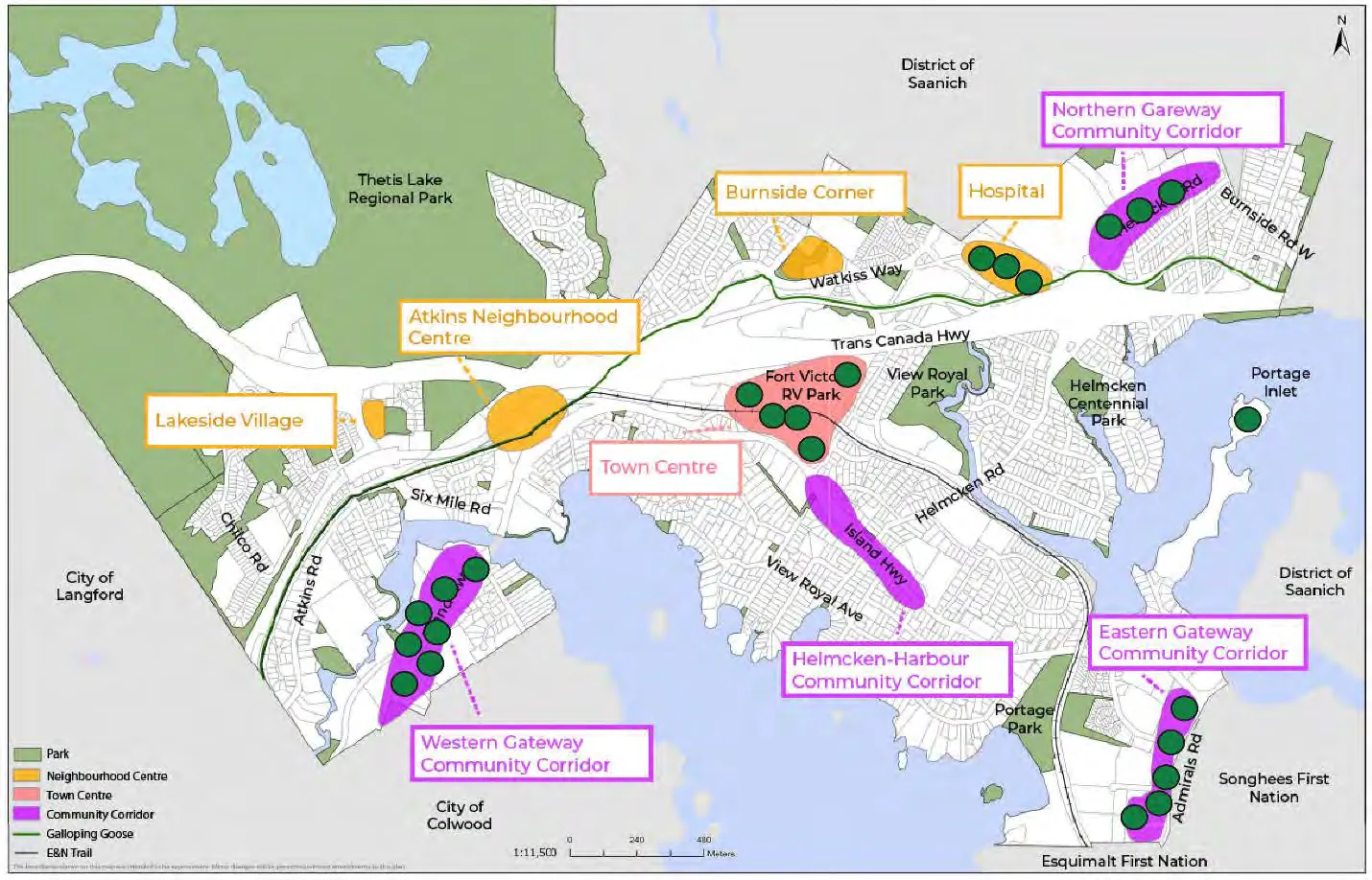 Digitized map for Workshop Group 1 on March 8, showing community input for density, no density, and business/commercial areas.