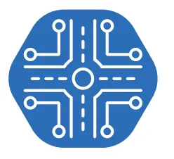Networked circuit and road junction icon