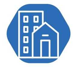Apartment building and house silhouettes icon