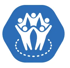 Group of figures with raised arms in a circular formation icon