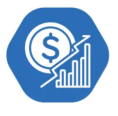 Dollar coin and upward-trending bar graph icon