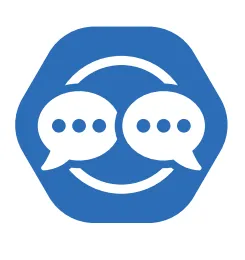 Two speech bubbles in a circle icon