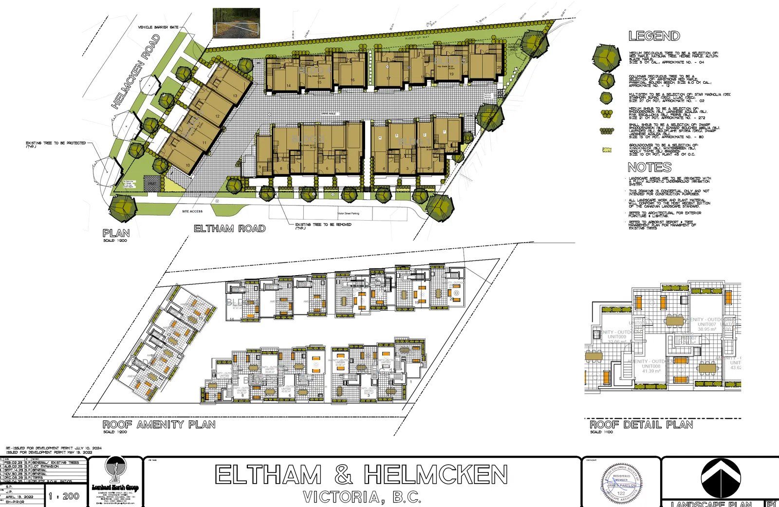Detailed landscape plan including roof amenity plans and roof detail plan