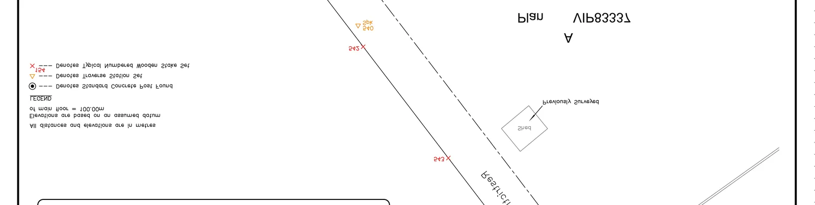 Legend and detailed view of previously surveyed shed