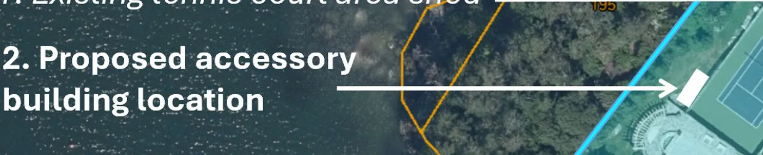 Aerial map showing the proposed accessory building location