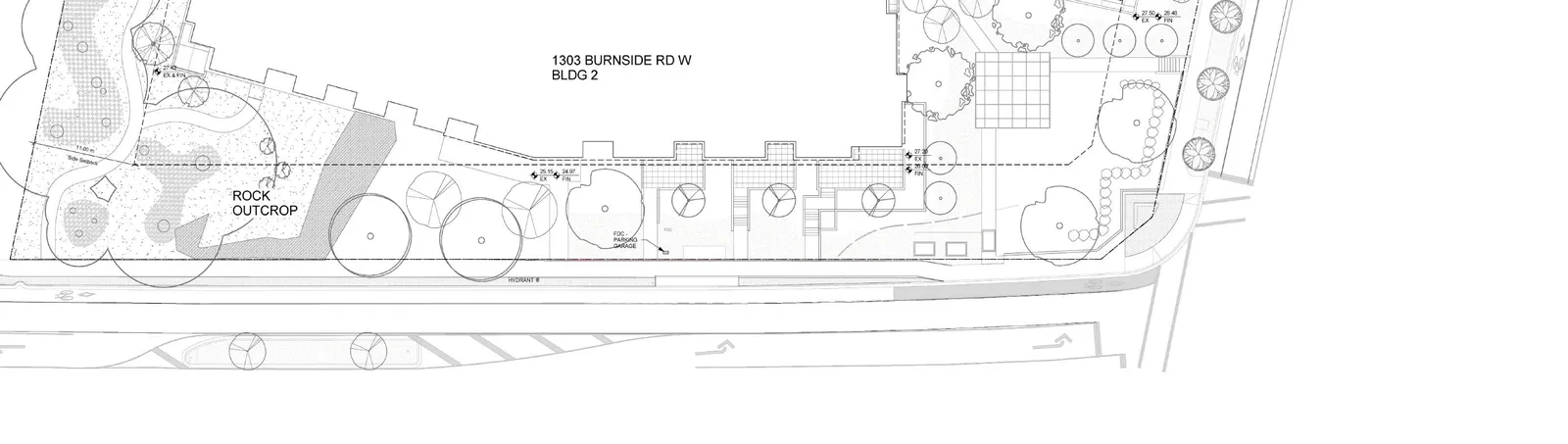 Close-up site plan showing Sign 01 location near the property entrance