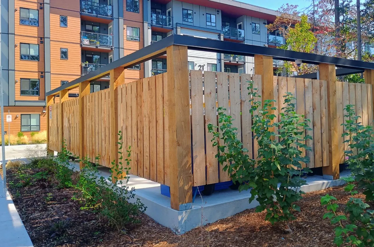 Side perspective photo of the enclosure structure