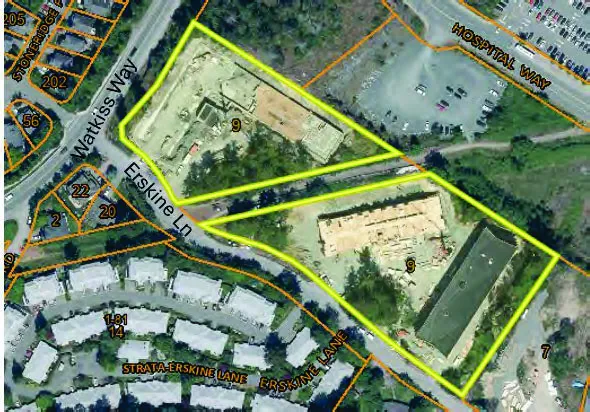 Aerial photograph of the subject property at 9 Erskine Lane showing existing construction and surroundings